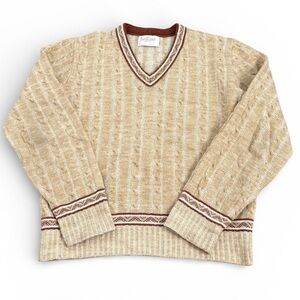 VTG Jantzen V-Neck Ski Sweater Mens Large Nordic Beige Tan Brown Kurt Cobain 80s
